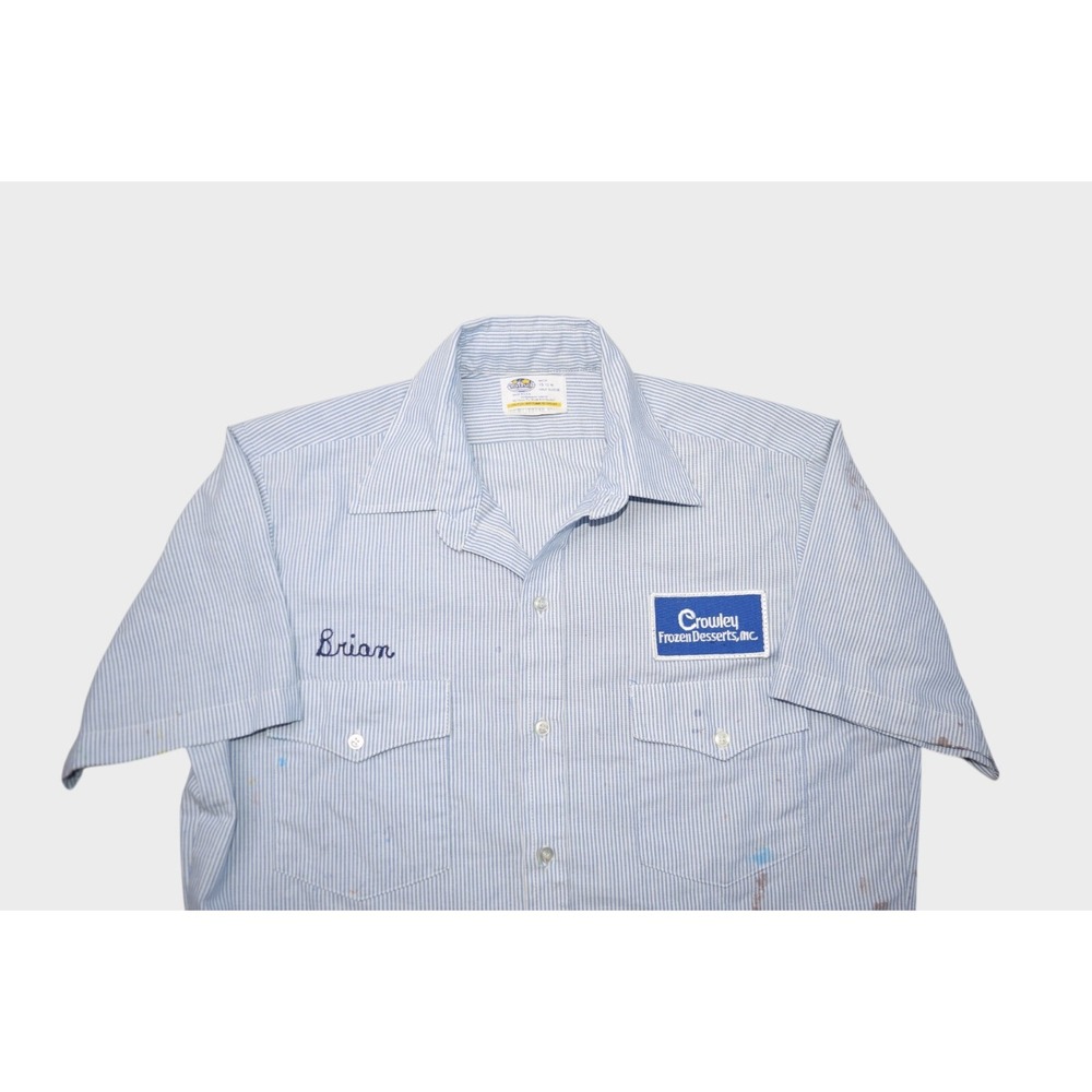 Vintage Riverside Shirt Mens 15.5 80s Workwear Hickory Stripe Chain Stitch USA